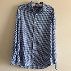 Barbell Men’s Long Sleeve Gingham Button Up Shirt Blue White XL